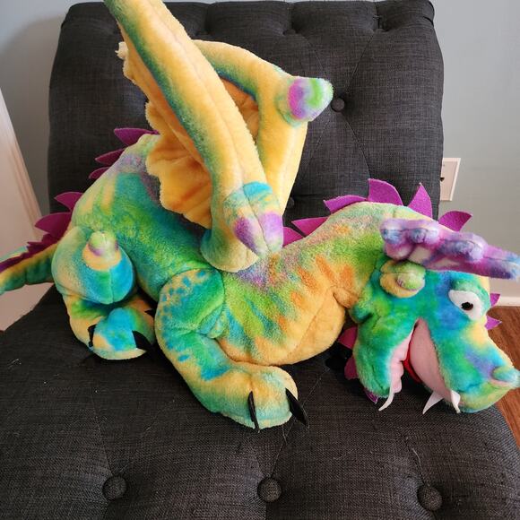 Melissa Doug Jumbo Plush Dragon 33" Rainbow Friendly Long Tail Winged Retired - Picture 2 of 11